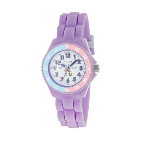 Tikkers Girls Purple Silicone Strap Unicorn Dial Time Teacher Watch TK0147