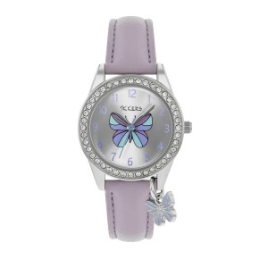 Tikkers Girls Lilac PU Strap Butterfly Dial and Charm Watch TK0187